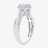 H -I/ I1 Womens 1/2 CT. T.W. Lab Grown White Diamond Sterling Silver Side Stone Halo Bridal Set