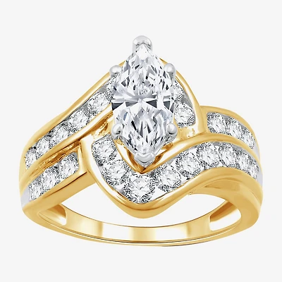 (G, Si1-Si2) Womens 2 CT. T.W. Lab Grown White Diamond 10K Gold Solitaire Side Stone Engagement Ring