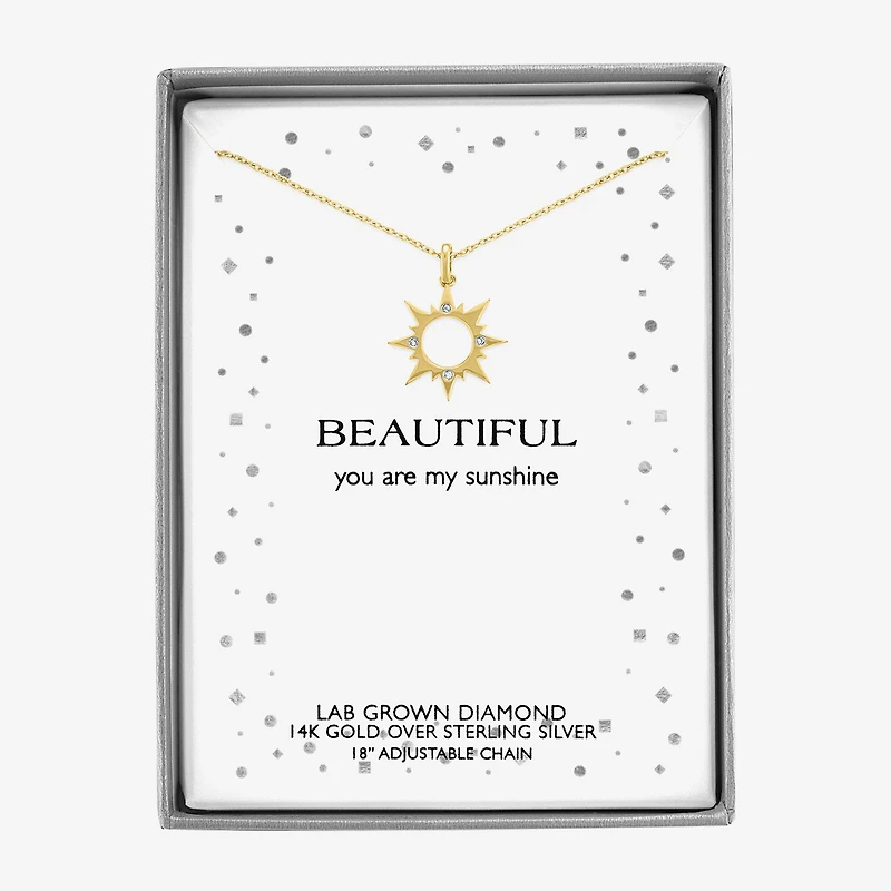 Diamond Accent Sun (G-H,Si2-I1) Womens Diamond Accent Lab Grown White Diamond Accent 14K Gold Over Silver Sunburst 16 Inch Pendant Necklace