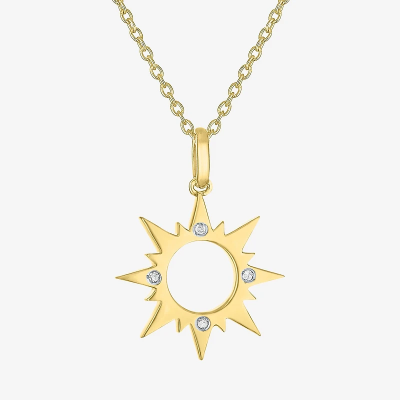 Diamond Accent Sun (G-H,Si2-I1) Womens Diamond Accent Lab Grown White Diamond Accent 14K Gold Over Silver Sunburst 16 Inch Pendant Necklace