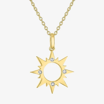 Diamond Accent Sun (G-H,Si2-I1) Womens Diamond Accent Lab Grown White Diamond Accent 14K Gold Over Silver Sunburst 16 Inch Pendant Necklace