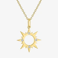 Diamond Accent Sun (G-H,Si2-I1) Womens Diamond Accent Lab Grown White Diamond Accent 14K Gold Over Silver Sunburst 16 Inch Pendant Necklace