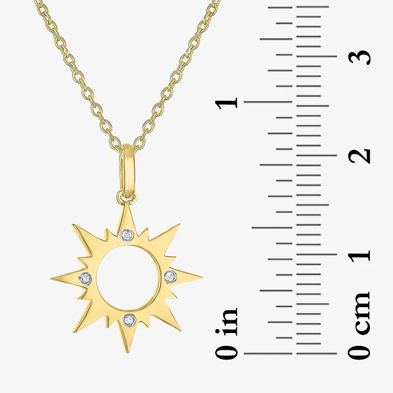 Diamond Accent Sun (G-H,Si2-I1) Womens Diamond Accent Lab Grown White Diamond Accent 14K Gold Over Silver Sunburst 16 Inch Pendant Necklace