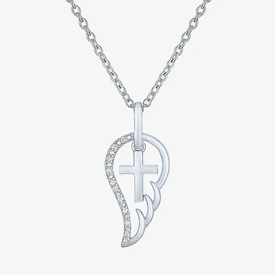 Diamond Accent Wings (G-H,Si2-I1) Womens Diamond Accent Lab Grown White Diamond Accent Sterling Silver Cross Wing 16 Inch Pendant Necklace