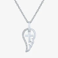 Diamond Accent Wings (G-H,Si2-I1) Womens Diamond Accent Lab Grown White Diamond Accent Sterling Silver Cross Wing 16 Inch Pendant Necklace
