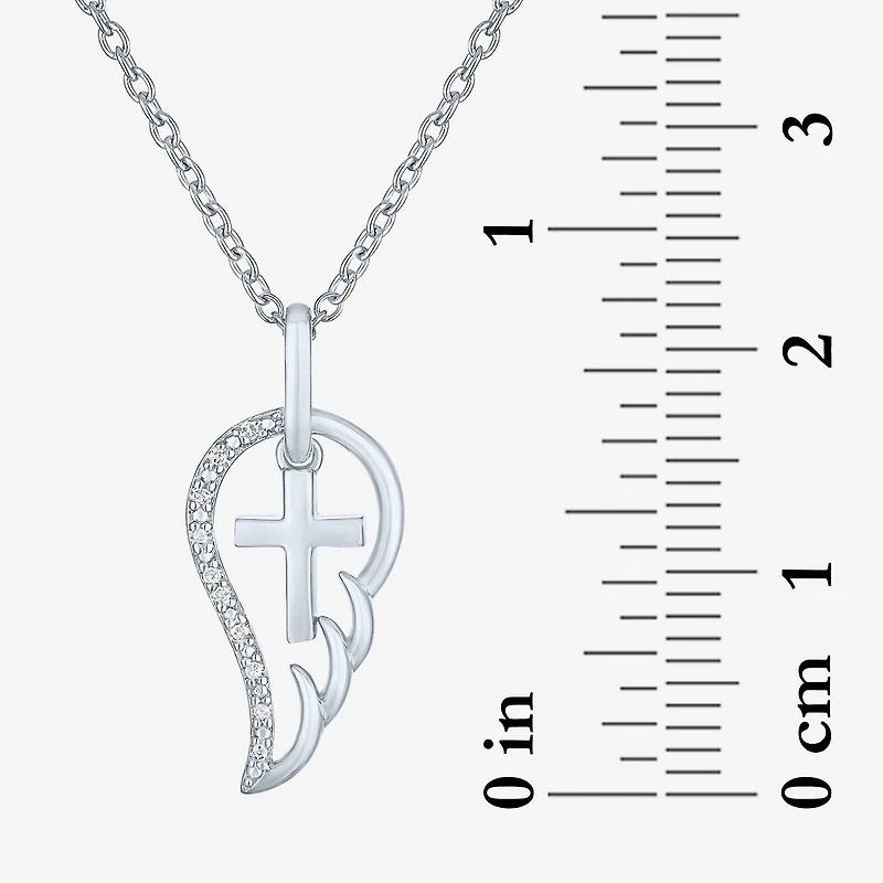 Diamond Accent Wings (G-H,Si2-I1) Womens Diamond Accent Lab Grown White Diamond Accent Sterling Silver Cross Wing 16 Inch Pendant Necklace