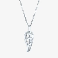 Diamond Accent Wings (G-H,Si2-I1) Womens Diamond Accent Lab Grown White Diamond Accent Sterling Silver Cross Wing 16 Inch Pendant Necklace