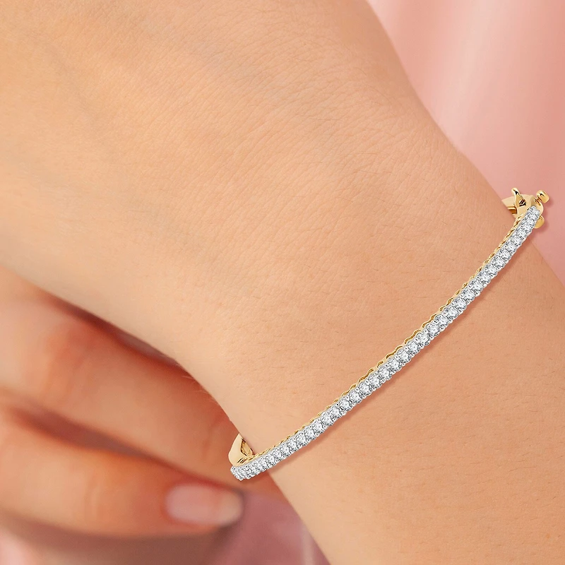 (G, Si1-Si2) Womens 1 CT. T.W. Lab Grown White Diamond Sterling Silver Round Bangle Bracelet