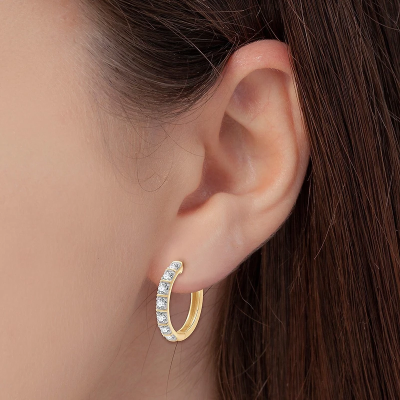 (G, Si1-Si2) Womens 2 CT. T.W. Lab Grown White Diamond 14K Gold Over Silver 25.6mm Hoop Earrings