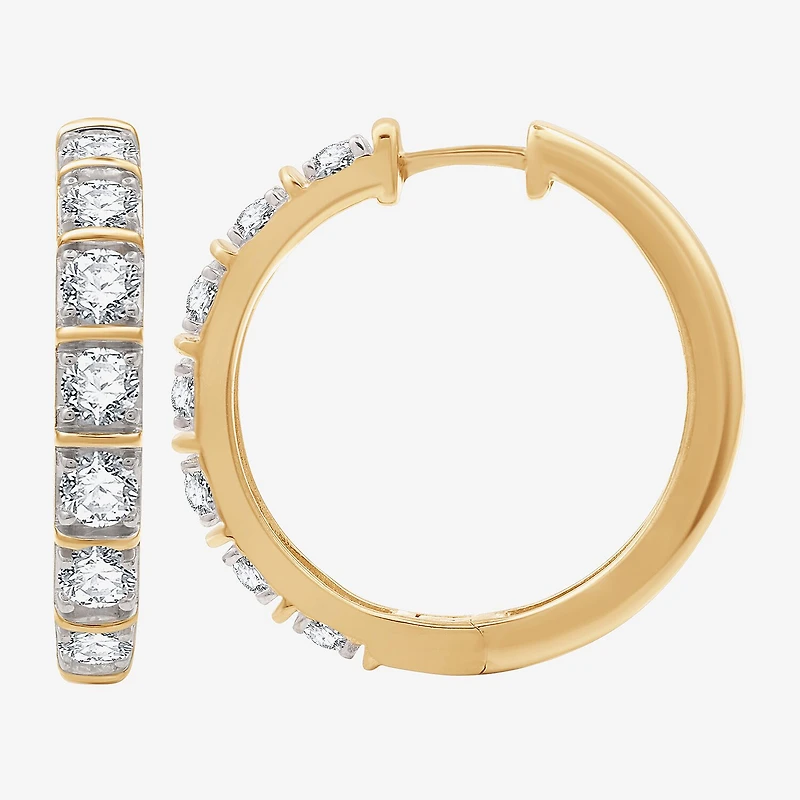 (G, Si1-Si2) Womens 2 CT. T.W. Lab Grown White Diamond 14K Gold Over Silver 25.6mm Hoop Earrings