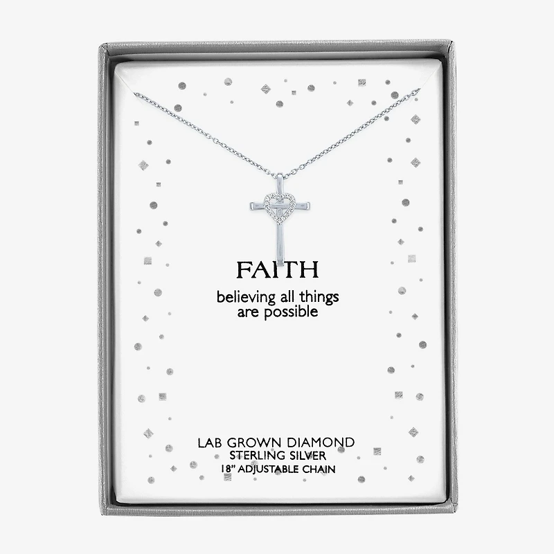 (G-H / Si2-I1) Womens Lab Grown White Diamond Accent Sterling Silver Cross Heart 16 Inch Pendant Necklace