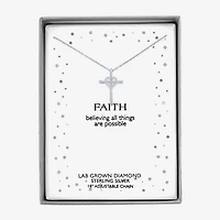 (G-H / Si2-I1) Womens Lab Grown White Diamond Accent Sterling Silver Cross Heart 16 Inch Pendant Necklace