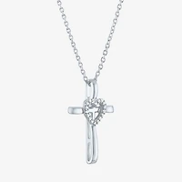 (G-H / Si2-I1) Womens Lab Grown White Diamond Accent Sterling Silver Cross Heart 16 Inch Pendant Necklace