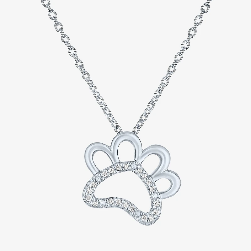 Diamond Accent Paw(G-H, Si2-I1) Womens Diamond Accent Lab Grown White Diamond Accent Sterling Silver Heart 16 Inch Pendant Necklace