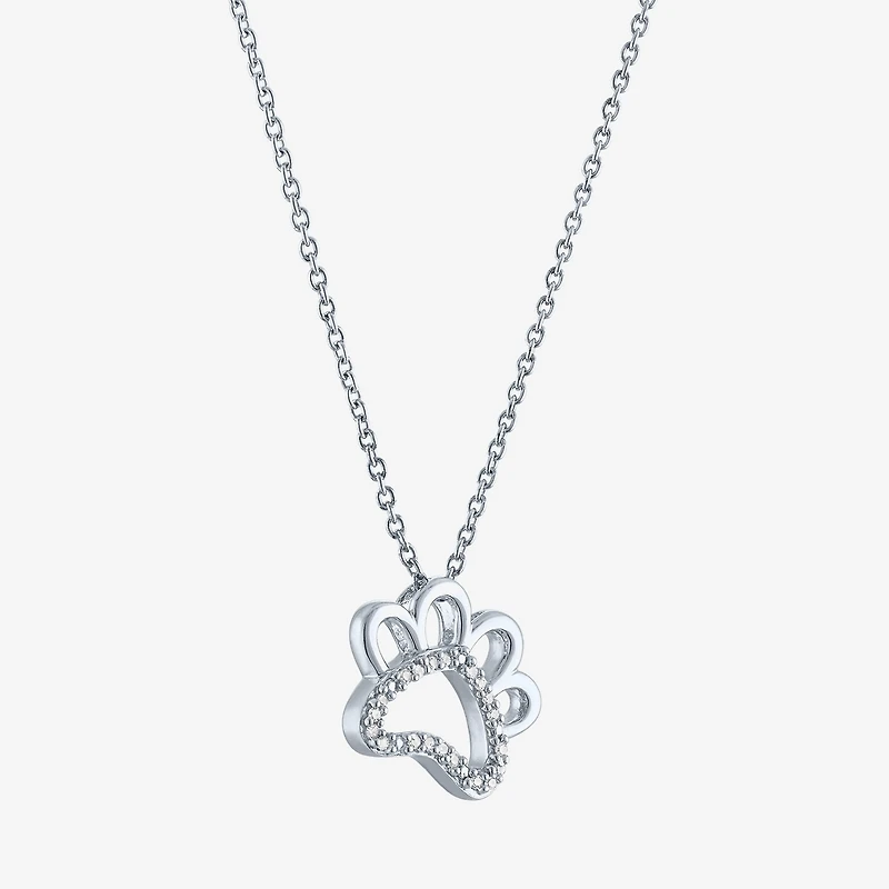 Diamond Accent Paw(G-H, Si2-I1) Womens Diamond Accent Lab Grown White Diamond Accent Sterling Silver Heart 16 Inch Pendant Necklace