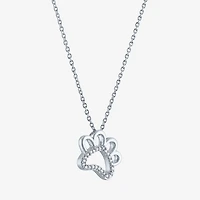 Diamond Accent Paw(G-H, Si2-I1) Womens Diamond Accent Lab Grown White Diamond Accent Sterling Silver Heart 16 Inch Pendant Necklace
