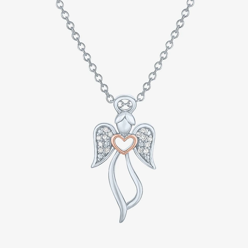 Angel (G-H, Si2-I1) Womens Diamond Accent Lab Grown White Diamond Accent 14K Two Tone Gold Over Silver Sterling Silver Angel Heart 16 Inch Pendant Necklace
