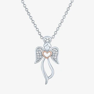 Angel (G-H, Si2-I1) Womens Diamond Accent Lab Grown White Diamond Accent 14K Two Tone Gold Over Silver Sterling Silver Angel Heart 16 Inch Pendant Necklace