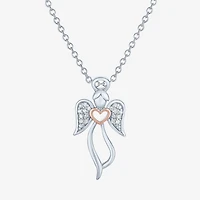 Angel (G-H, Si2-I1) Womens Diamond Accent Lab Grown White Diamond Accent 14K Two Tone Gold Over Silver Sterling Silver Angel Heart 16 Inch Pendant Necklace