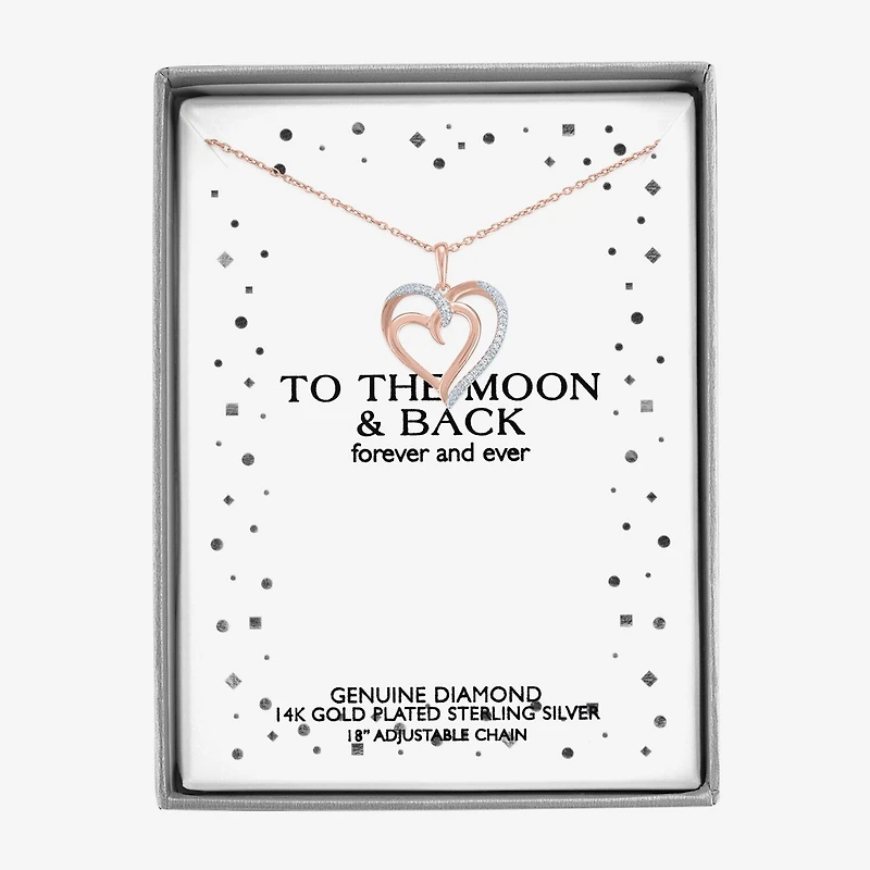 Diamond Accent "To The Moon & Back" Womens Diamond Accent Natural White Diamond 14K Rose Gold Over Silver Heart 16 Inch Pendant Necklace