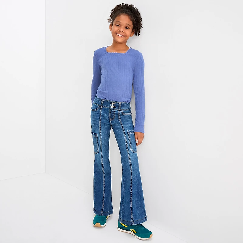 Vanilla Star Big Kid Girls Cargo Flare Leg Jean