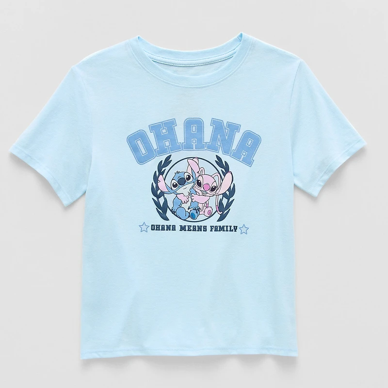 Little & Big Kid Girls Crew Neck Short Sleeve Regular Fit Lilo Stitch Graphic T-Shirt