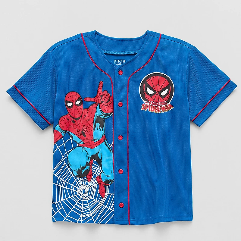 Disney Collection Little & Big Kid Boys Crew Neck Marvel Spiderman Short Sleeve Jersey