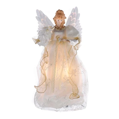 Kurt Adler 14-Inch Fiber Optic Ivory And Gold Animated Led Angel Tree Topper