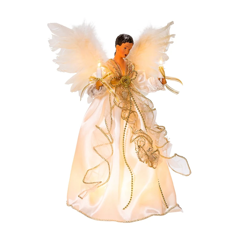 Kurt Adler 10-Light 12-Inch Ivory And Gold Black Angel Treetop Christmas Tree Topper