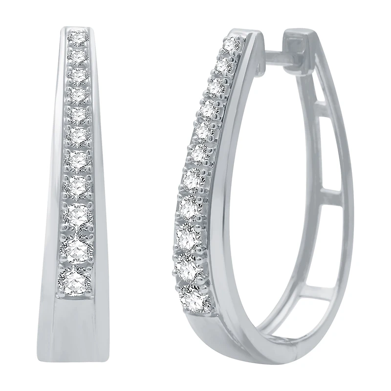 Womens 1/2 CT. T.W. Natural White Diamond Sterling Silver 23.8mm Hoop Earrings