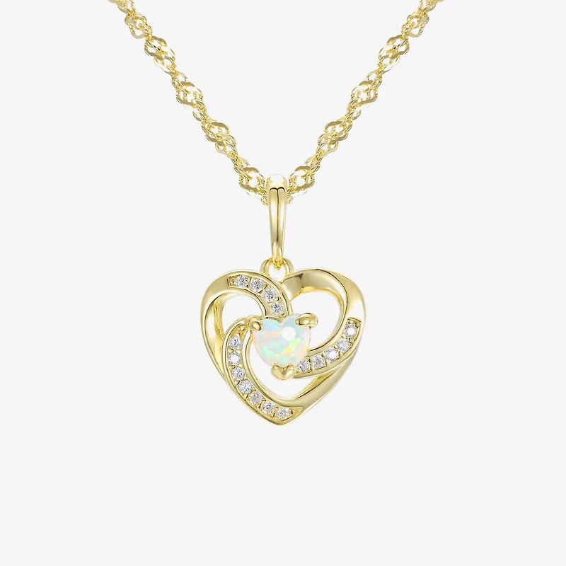 Girls 1/5 CT. Lab Created White Opal 14K Gold Over Silver 16 Inch Pendant Necklace