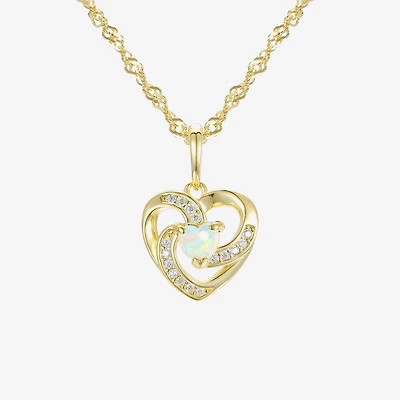 Girls 1/5 CT. Lab Created White Opal 14K Gold Over Silver 16 Inch Pendant Necklace
