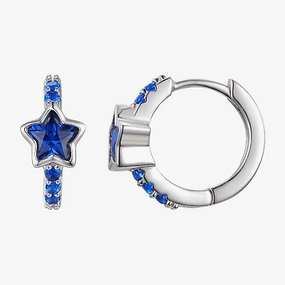 Girls 7/8 CT. Lab Created Blue Cubic Zirconia Sterling Silver 13mm Hoop Earrings