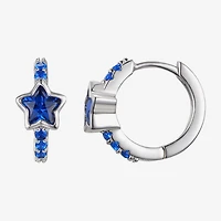 Girls 7/8 CT. Lab Created Blue Cubic Zirconia Sterling Silver 13mm Hoop Earrings
