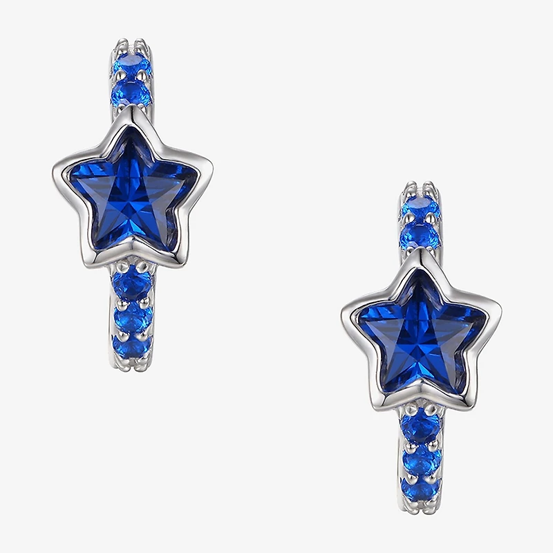 Girls 7/8 CT. Lab Created Blue Cubic Zirconia Sterling Silver 13mm Hoop Earrings