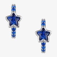 Girls 7/8 CT. Lab Created Blue Cubic Zirconia Sterling Silver 13mm Hoop Earrings