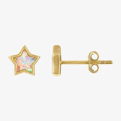 1/5 CT. Lab Created White Opal 14K Gold Over Silver 6.3mm Stud Earrings