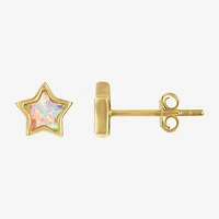 1/5 CT.  Lab Created White Opal 14K Gold Over Silver 6.3mm Stud Earrings