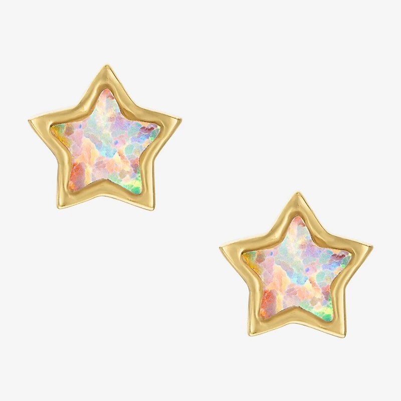 1/5 CT. Lab Created White Opal 14K Gold Over Silver 6.3mm Stud Earrings