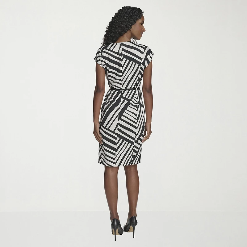 Marc New York Womens Crew Neck Short Sleeve Belted Sheath Dress