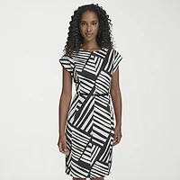 Marc New York Womens Crew Neck Short Sleeve Belted Sheath Dress