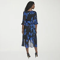 Marc New York Womens Midi V Neck 3/4 Sleeve Balloon Fit + Flare Dress