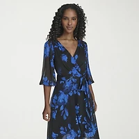 Marc New York Womens Midi V Neck 3/4 Sleeve Balloon Fit + Flare Dress