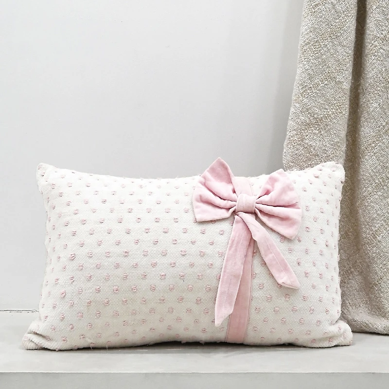 Vibhsa Vibhsa Handwoven Decorative Pillow With Bows And Frills, 14" X 24" Rectangular Throw Pillow