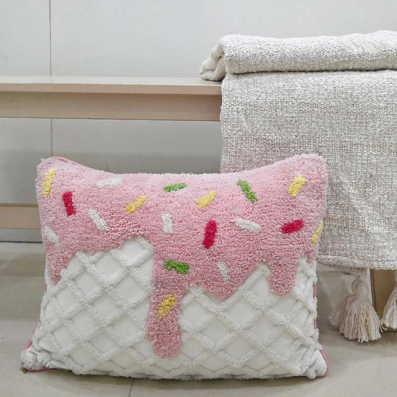 Vibhsa Vibhsa Novelty Tufted Decorative Pillow With Ice Cream Design, 14"X20" Rectangular Throw Pillow
