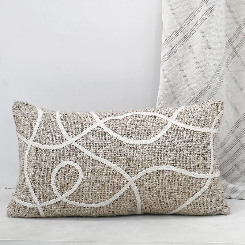 Vibhsa Vibhsa Linden Street Handwoven & Machine Embroidered Decorative Pillow, 14" X 24" Rectangular Throw Pillow