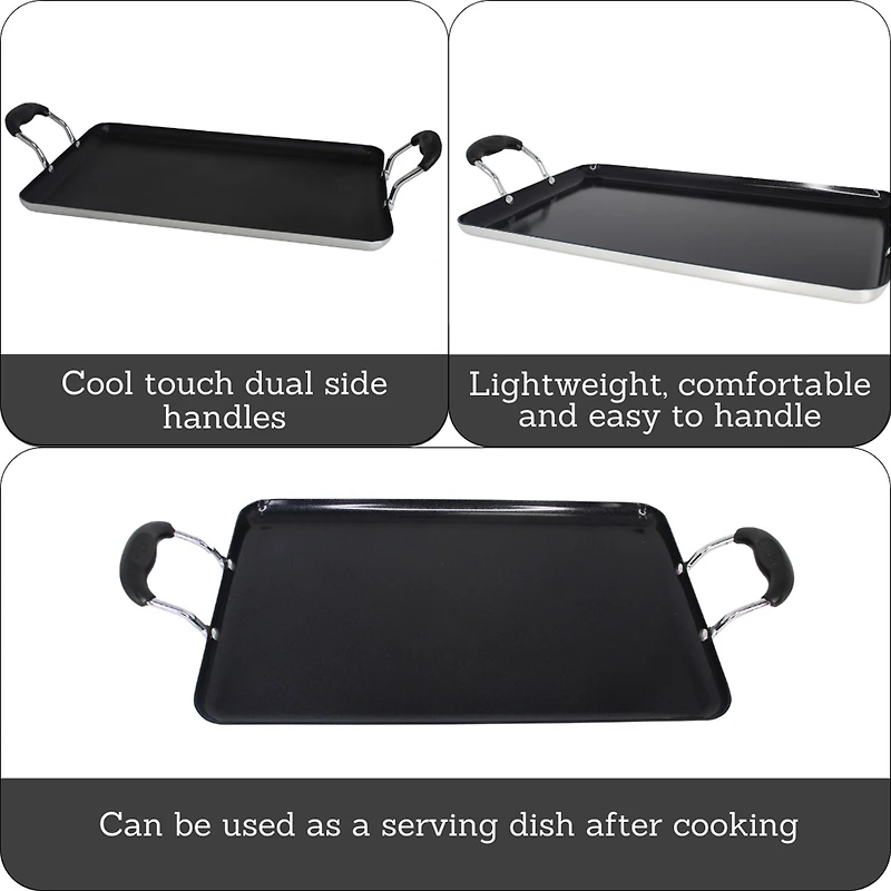 IMUSA Bistro Ceramic 17X10" Double Burner Griddle with Cool Touch Handles