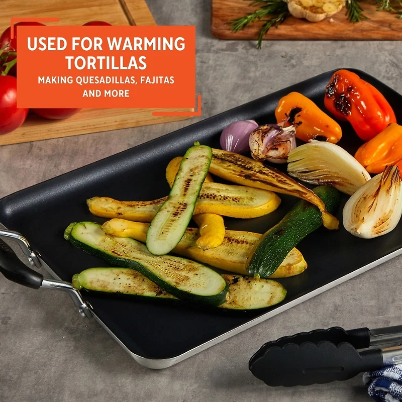 IMUSA Bistro Ceramic 17X10" Double Burner Griddle with Cool Touch Handles