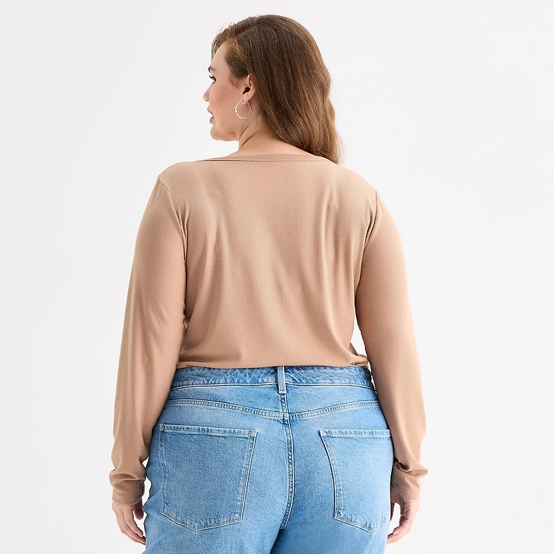 a.n.a Womens Plus Scoop Neck Long Sleeve T-Shirt