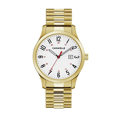 Caravelle Designed By Bulova Mens Gold Tone Stainless Steel Bracelet Watch 44b117